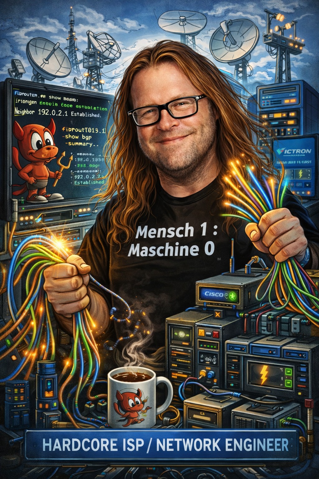 Illustration: Mike als Hardcore ISP / Network Engineer